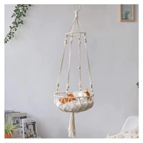 SSDHUA Cat/Dog Hammock, Hand-woven Cotton Rope, Round Shape, Suitable for Small Breeds, Easy to Install/Remove, Can be Used as a Bed or Toy