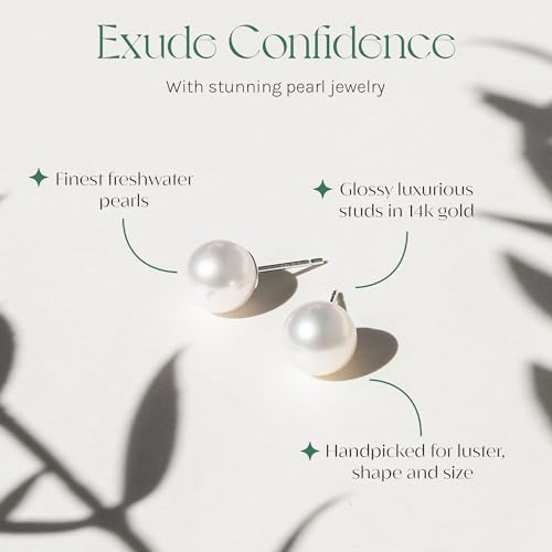 ISAAC WESTMAN® White Freshwater Cultured Pearl Stud Earrings For Women - AAA High Luster, 14K White Gold3