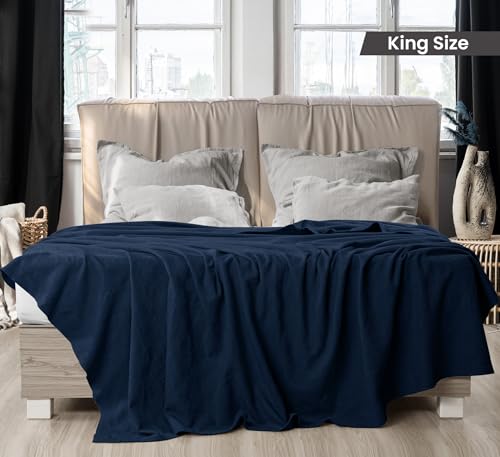 Utopia Bedding Navy 100% Cotton Blanket [King Size - 90x108 Inch] 350GSM Lightweight, Soft and Breathable Thermal Blanket for All Seasons
