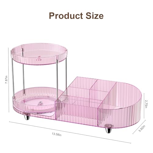 Image of 360 Rotating Vanity Makeup Organizer, 2 Small Trays & 5 Compartments for Cosmetics, Skincare, Perfume, Lipstick & Make up Brushes Holder, Dresser Countertop Organizers and Storage for Bathroom, Desk