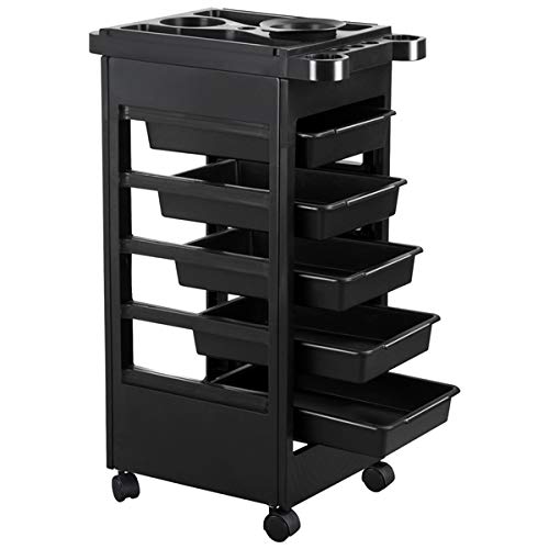 Topeakmart Salon Trolley Rolling Cart with 5 Drawers, Stylist Hairdressing Spa Cart W/Storage Wheels