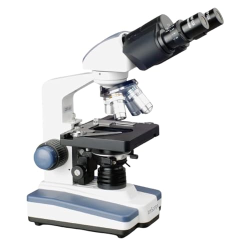 Image of AmScope B120C-WM-PS100 Siedentopf Binocular Compound Microscope, 40X-2500X Magnification, Brightfield, LED Illumination, Abbe Condenser, Double-Layer Mechanical Stage, Includes Book and Set of 100 Prepared Slides