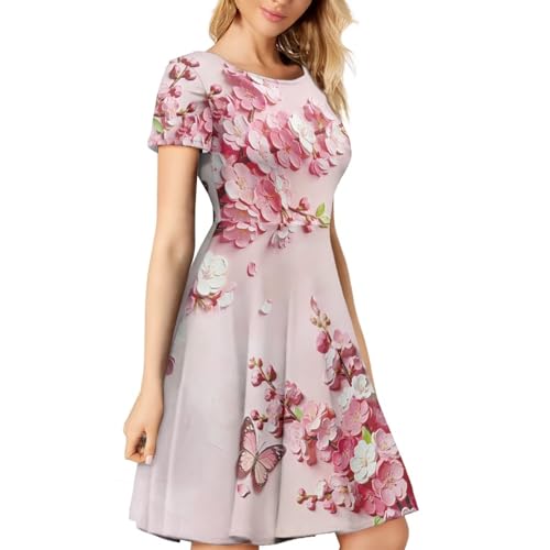 Image of AFPANQZ Womens Casual Summer Lightweight Vintage Dress Short Sleeve Midi Dress Knee-Long Luxury Formal Dress