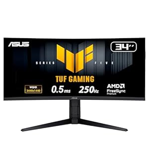 ASUS TUF Gaming VG34WQML5A 34 Zoll WQHD Monitor (Fast VA Panel, Curved, 250 Hz, 0,5 ms Reaktionszeit, 3440x1440, AMD FreeSync Premium, ELMB, DisplayHDR 400, Gaming AI, 2x DisplayPort 1.4, 2x HDMI 2.0)