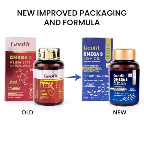 Image of Geofit Omega 3 Fish Oil Capsules 30 Capsules (Pack of 2) | Heart, Brain, Muscle & Joint Health, With EPA & DHA, Safe for Adults
