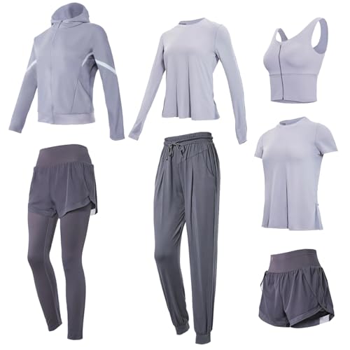 7-Piece Exercise Outfit For Women, Full-Zip Jacket, Stretchy, Breathable Fabric, Anti-Pilling, Xxl Available, Perfect For All Sports