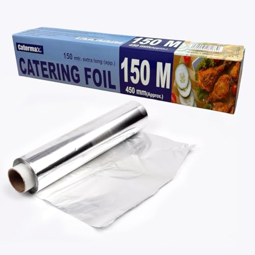 Catermax Premium Heavy Duty Chef Restuarant Aluminium Non Stick Silver Kitchen Foil Roll for Cooking Baking Wrapping, Grilling for BBQ - 40cm x 150m