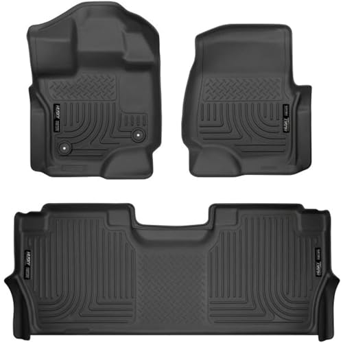 Husky Liners Weatherbeater Floor Mats | Fits 2021-2025 Ford F-150 (Includes 2022-2025 Lightning) SuperCrew with Carpet & with Fold Flat Storage | Front & 2nd Row, 3-pc Black - 94121