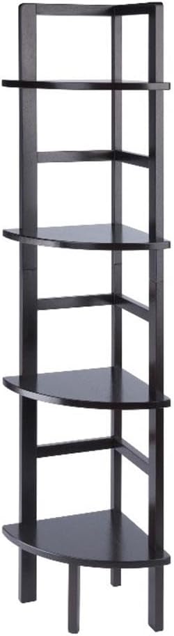 Pemberly Row Corner Solid Wood Baker's Rack, Coffee Finish, 4-Shelf Storage, 63.58" H x 13.86" W x 13.86" D, Space-Saving Transitional Design for Kitchen, Living Room, Dining Room, or Bathroom Use