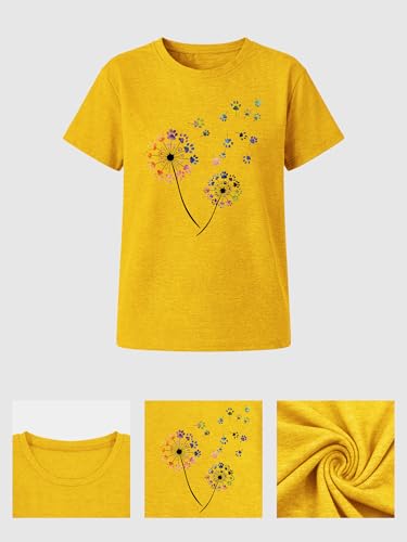 Image of Anbech Womens Dandelion Graphic T-Shirts Teen Girls Cute Sunflower Print Casual Tee Tops