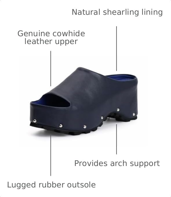Image of XOBZJH Long-Hair Calfskin Chunky Clog Slide for Women - Memory Foam Luxury Slip on Shoes Women's Mules & Platform Clogs,Designer Mules for Women 2025
