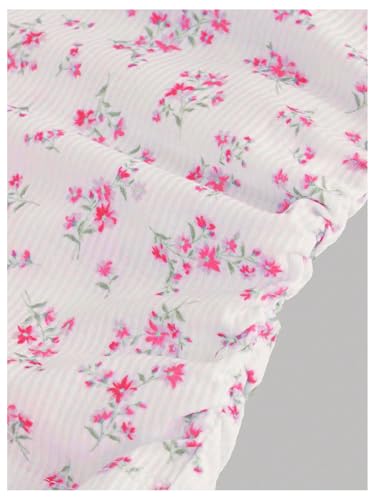 Image of RoseSeek Girl's Ditsy Floral Print Lace T Shirt Short Sleeve Ribbed Ruched Cute Tee Shirts Summer Tops
