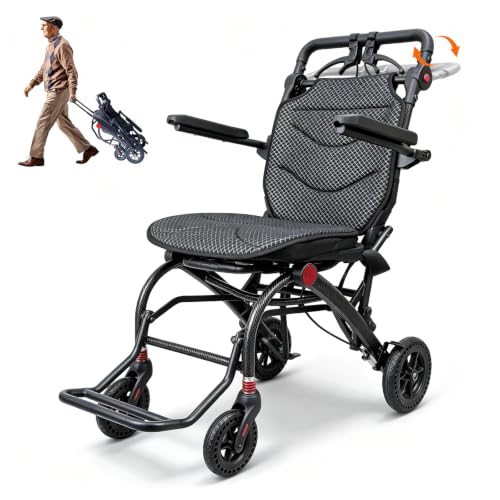 Image of SOFTFISH Transport Wheelchair with Ergonomic Seat & Adjustable Caregiver Handle, 1s Foot-fold Wheelchairs for Adults with Pull Rod, Foldable Armrest & Footrest, Travel Transport Chair for Seniors