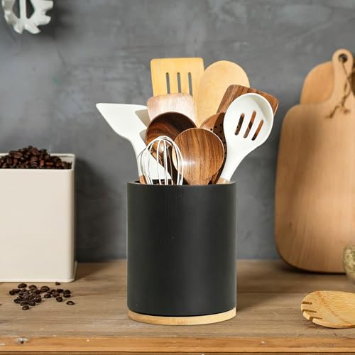 Support de Rangement Rotatif en Bois avec Compartiments pour Ustensiles