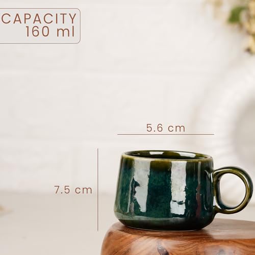 Image of The Earth Store Premium Green Glaze Ceramic Morning Tea Set - 2 Tea Cups & 1 Kettle Microwave and Dishwasher Safe | Tea Cup with Kettle | Small Morning Set | Ideal for Gifting and Daily Use