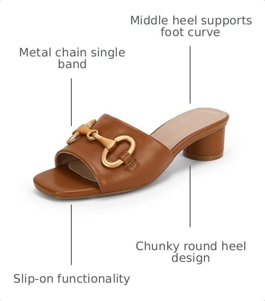 Image of Coutgo Womens Heeled Slides Sandals Square Open Toe Slip on Comfortable Kitten Block Low Heel Metal Chain Dressy Shoes