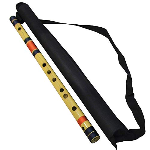 Zaza Percussion- Professional Polished Bamboo Bansuri Flute - (Indian Flute) With Carry Bag (C-Bass)