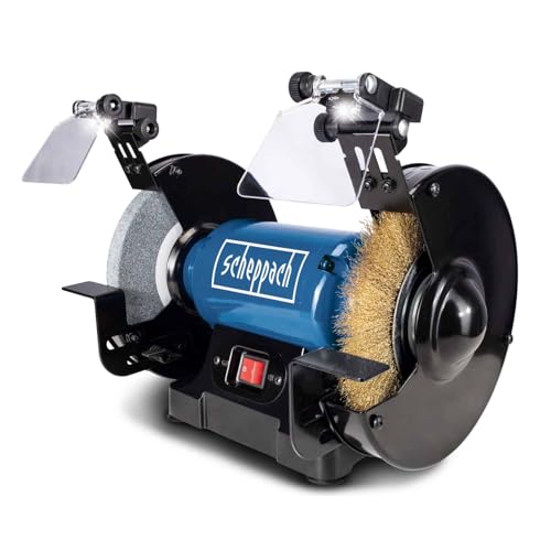 Scheppach Touret Mixte SM200LB | Puissance 500W | Pierre à aiguiser 200x20mm Grain 36 | Brosse...