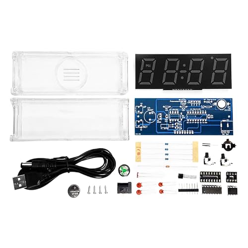 Ieron Kits de Despertador LED DIY de 4 dígitos Blancos, Reloj electrónico con visualización de Hora/Temperatura/Fecha, Control de luz, Reloj para Principiantes Profesionales de la electrónica