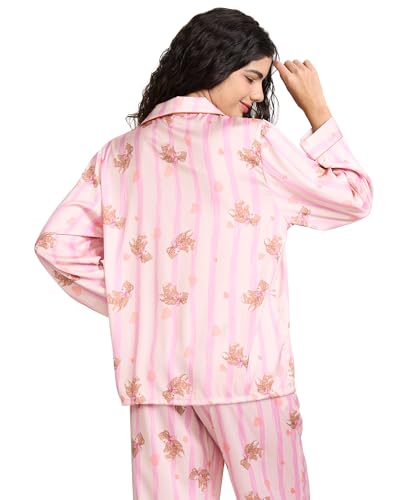 Image of YiNi LuLu Womens Silk Satin Pajamas Set Button Down 2 Piece Pjs Long Sleeve Oversized Sleepwear with Pockets