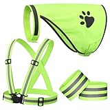 Shinylin 4 Pcs Reflective Running Gear for Dog Walking Reflective Vest Adjustable High Visibility, Sports Wristbands, Dog Safety Vest for Pets Outdoor Walking Cycling Camping(Fluorescent Green)