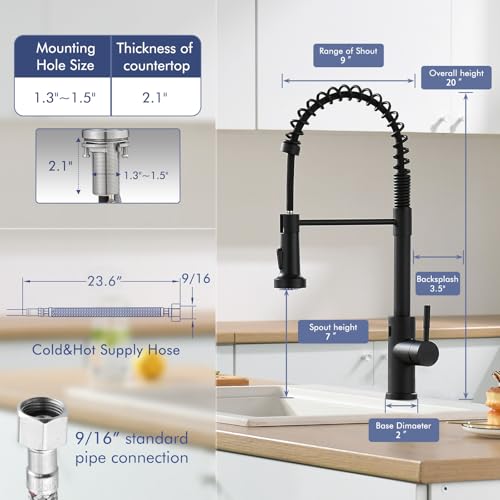 Gimili GM1043B Matte Black Touchless Kitchen Faucet Motion Sensor Activated Smart Hands Free Kitchen Faucets With Pull Down Sprayer Single Handle Spring Kitchen Sink Faucet thumb #2