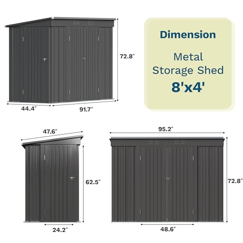 Patiowell 8x4 FT Outdoor Storage Shed, Metal Sheds with 3 Lockable Doors - Image 2