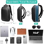 15.6 Inch Slim Lightweight Expandable Laptop Backpack for Men Women - Black | Waterproof Anti-theft High-Tech Business Travel Daypack Durable College Work Casual Computer Bag