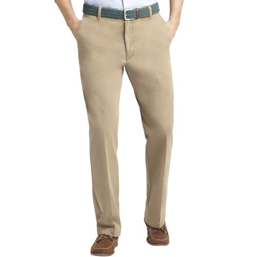 IZOD Men's Saltwater Stretch Flat Front Straight Fit Chino, Dusty Gravel Brown, 36W x 32L