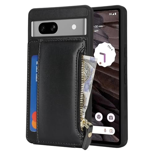 Image of Cavor for Google Pixel 7a Case Wallet with Card Holder, Black
