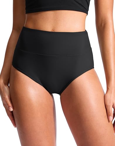 G Gradual Womens High Waisted Bikini Bottoms Tummy Control Swim Bottom Full Coverage Bathing Suit Swimsuit Bottoms for Women(Black M)