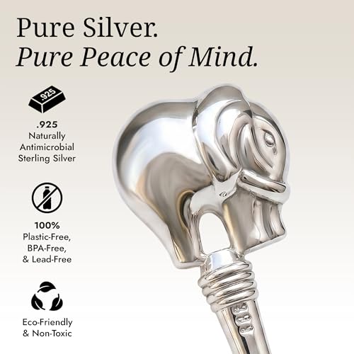 Image of Elephant Baby Rattle for Boy and Girl, 925 Sterling Silver, Newborn Gifts for Babies 0-12 Months, Non-Tarnishing, Beautiful Box Packaging, Custom Engraving Available
