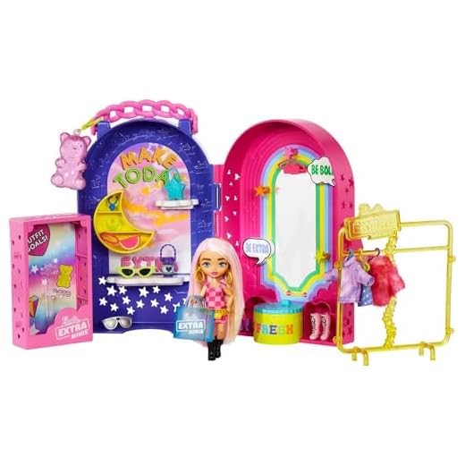 Barbie Extra Minis Boutique Set de juego portátil con muñeca pequeña y accesorios y looks de moda, juguete +3 años (Mattel HHN15)