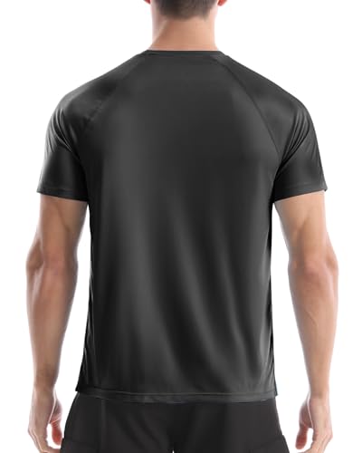 Men's UPF 50+ Swim Shirts, Sun Protection Short Sleeve Rash Guard, Quick Dry T-Shirt for Fishing and Surfing Charcoal Gray — view 3