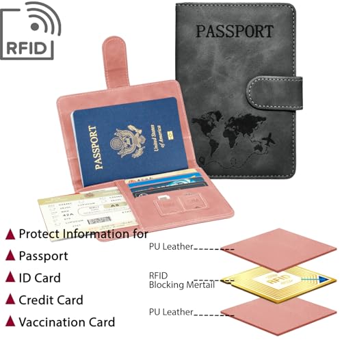 Passport Holder for Travel Essentials, 2 Pack Rfid Passport Cover for Women Men2
