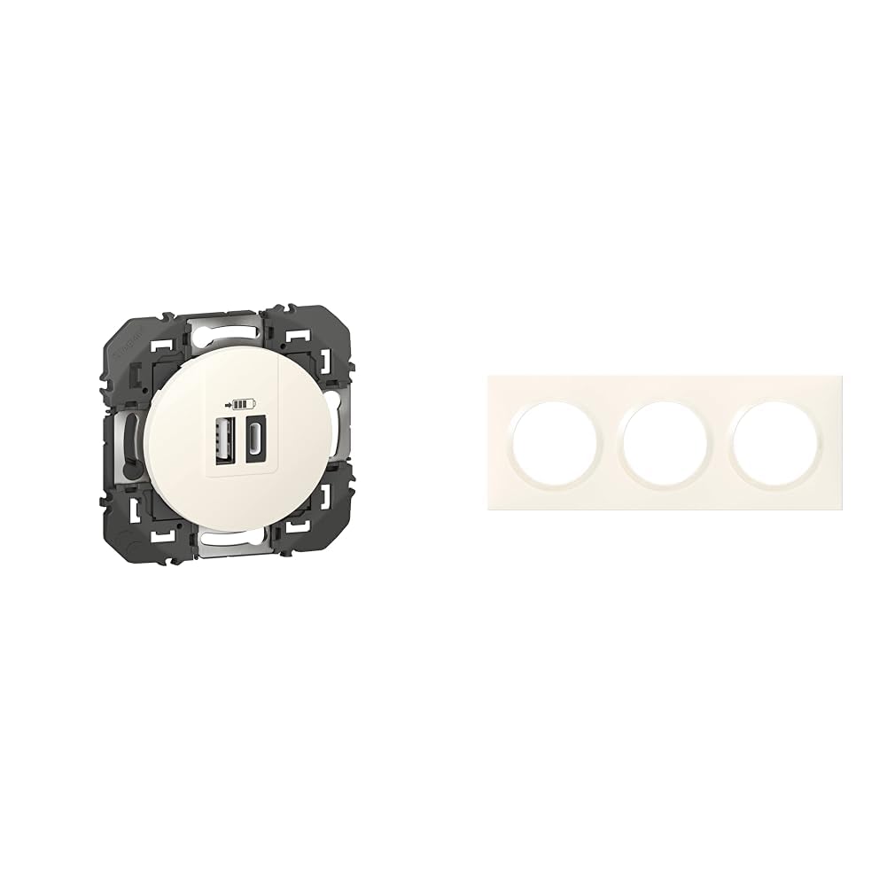 Prise USB-C + USB-A Legrand 3A charge rapide 15W dooxie avec plaque carrée incluse