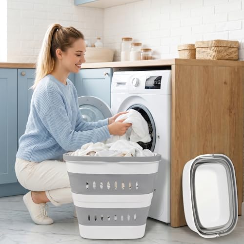46L12-Gal-Collapsible-Laundry-Baskets-Foldable-Hamper-with-Handles-Plastic-Pop-Up-Storage-Container-for-Laundry-Home-Dorm-Travel-GrayWhite-Set-of-2