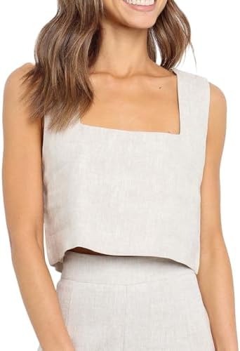 Mina Self 2025 Womens Linen Crop Tank Tops Summer Shoulder Straps...