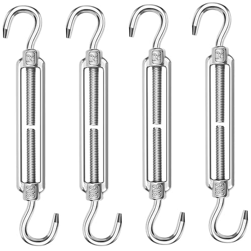 ANOMM 4 Stück M6 Spannschloss Drahtspanner 304 Edelstahl Spannschlösser Drahtseil Spanner mit Haken Verstellbare Seilspanner Edelstahl für Seil Sonnensegel Gartendraht Zaunspanner
