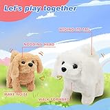 Hopearl Laufender Hund Bichon Interaktiv Elektronisches Haustier Plüsch Spielzeug Welpe Wuff und Bewegend Animiert Nickender Kopf Geschenke für Kleinkinder Geburtstag, Weiß, 18 cm