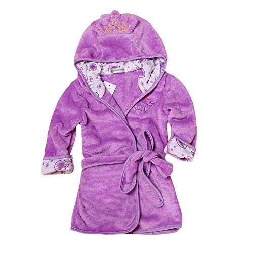 Baby Boys Girls Cartoon Supersoft Absorbent Bathrobe Coral Fleece Infant Toddler Muticolored Sleepwear Outfit (purple, 1-2 years)