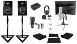 Rockville ROCK-U MINI Bundle: USB Recording Audio Interface, RCM PRO Condenser Microphone, APM5B v2 Pair 5.25 in Active Studio Monitor Speakers, RVSM1 Adjustable Stands, Headphones, Cables, 9-items