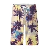 Herren-Sommer-Shorts mit digitalem 3D-Druck, elastische Taille, Strandhose(Gelb,3XL)