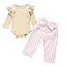 Produktbild WEXCV Baby Mädchen Kleidung Set Langarm Romper Strampler Outfit Set Bow Gürtel Streifen Hose 2 Stück Kleinkind Outfits Set für 0-24 Monate