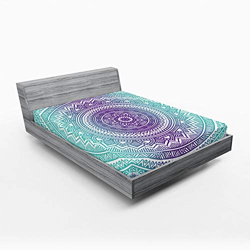 Ambesonne Blue and Purple 2 Pack Fitted Sheet, Hippie Mandala, Bed Cover All-Round Elastic Deep Pockets 2 Pieces, Package Contains 2 Queen Size Fitted Sheets, Purple