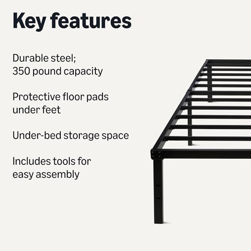 Amazon Basics Metal Bed Frame, Non-Foldable Platform Bed, Easy Assembly, Twin, 39W x 75L x 14H in, Black - image 2