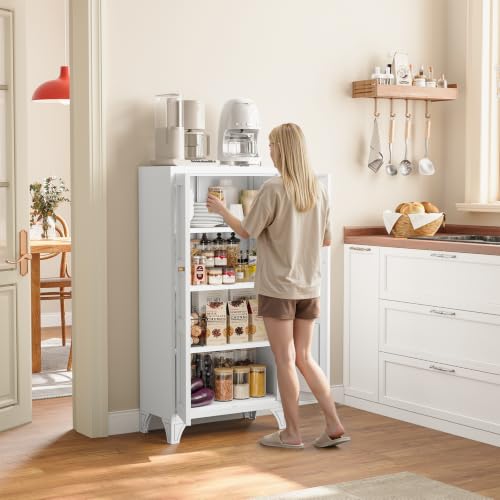 Image of Yizosh Metal Storage Cabinet with Doors and 3 Adjustable Shelves - 47 inch White Kitchen Pantry Storage Cabinet Locker for Kitchen,Living Room,Dining Room