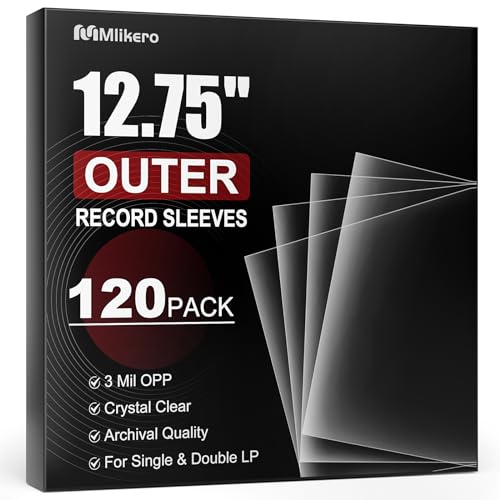 Mlikero 120 Record Sleeves for Vinyl Record, Crystal Clear Vinyl Record Sleeves Outer 3 Mil, 12.75' x 12.75' Vinyl Outer Sleeves Perfect for Single & Double 12' Vinyl Records Album Covers