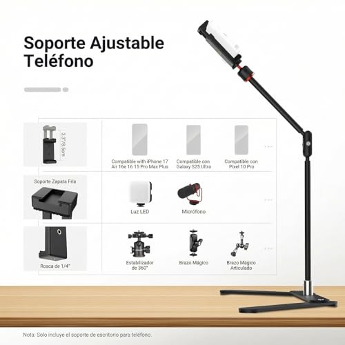 Soporte trípode para teléfono NEEWER de mesa con brazo articulado 4