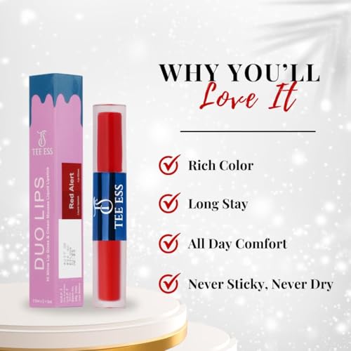 Image of Tee Ess Duo Lips 2-in-1 | Lip Gloss & Matte Cream Mousse Liquid Lipstick | High Shine Gloss + Soft Matte Finish | Long-Lasting, Lightweight & Non-Sticky | 5ml Sticky (RED ALERT)